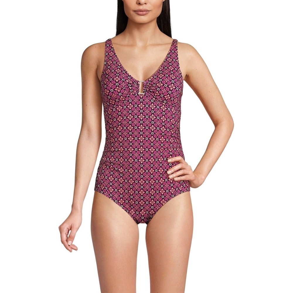 Lands' End | Womens Geometric Pattern Pink Purple One Piece Swimsuit Size 16 NWT